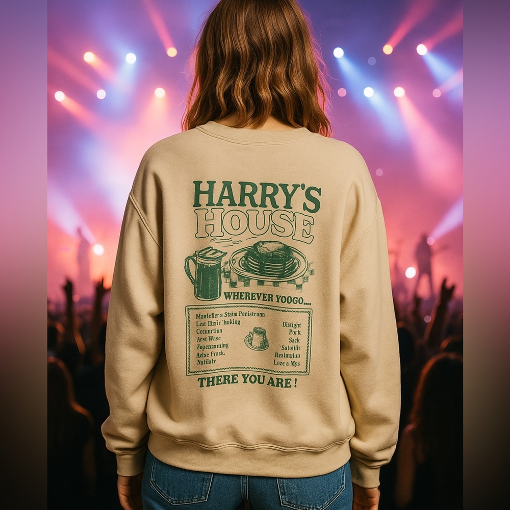 Harry Styles Harry’s House Sweatshirt XL Beige Green Print Fan Merch Unisex Cozy